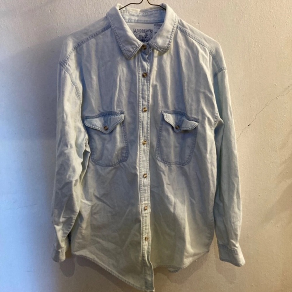 Andrew’s Blues Women’s Denim Long-Sleeve Button Shirt, Large, 100% Cotton